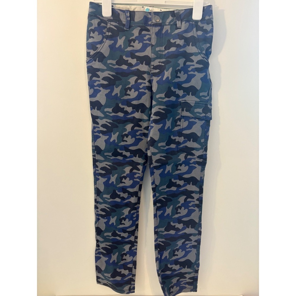 Boden Boys Blue‎ Camouflage Cargo Pants 14Y Button, Pockets Excellent Condition
